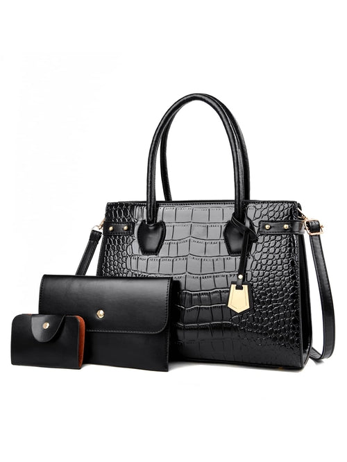 3pcs Minimalist Croc Embossed Tote Bag Set