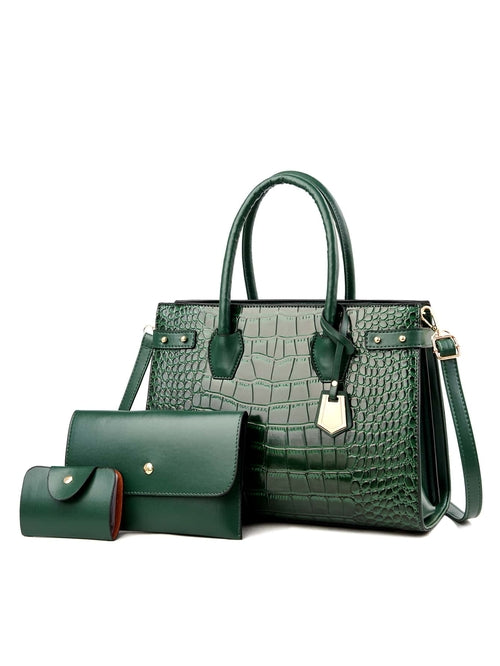 3pcs Minimalist Croc Embossed Tote Bag Set