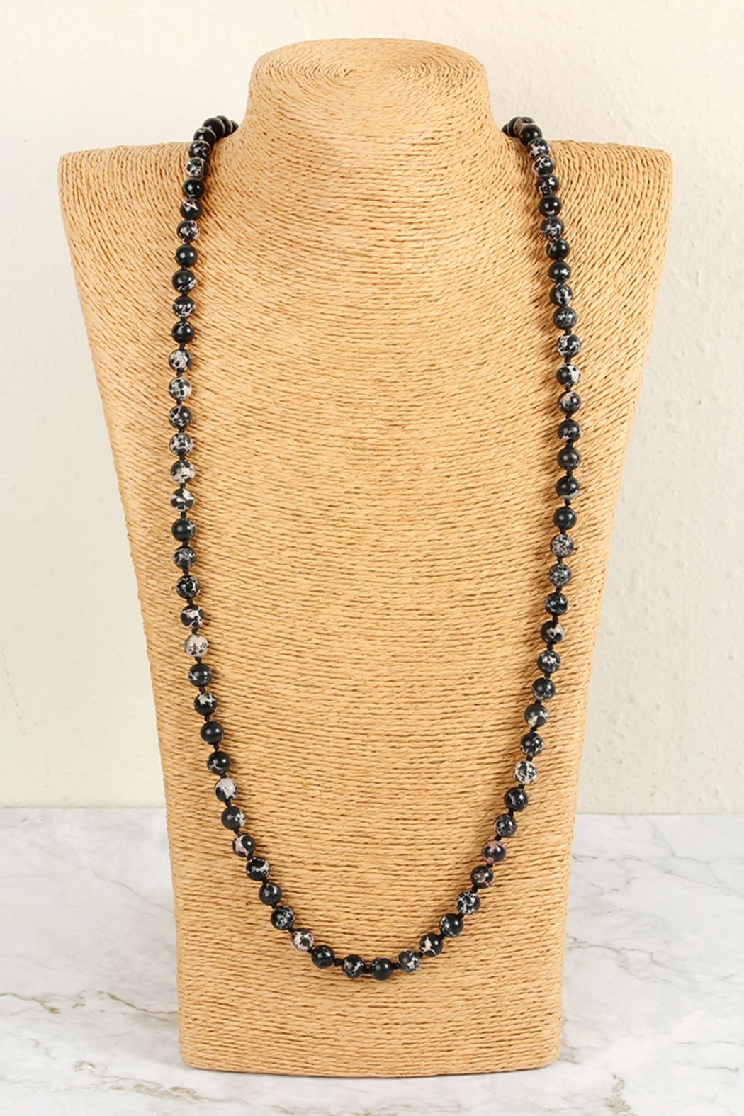 60 Inches Marble Beads Long Necklace