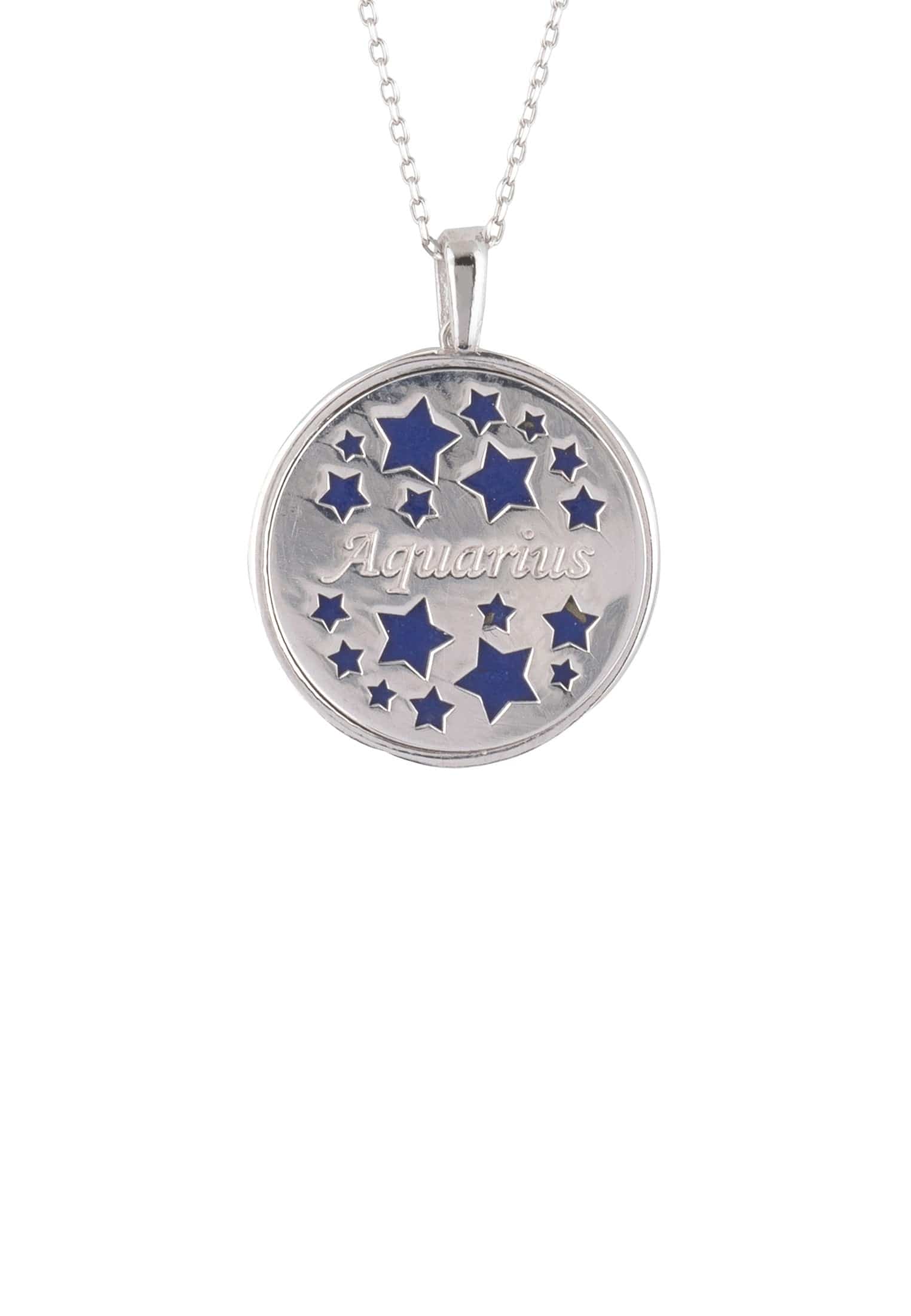 Zodiac Lapis Lazuli Gemstone Star Constellation Pendant Necklace Silver Aquarius