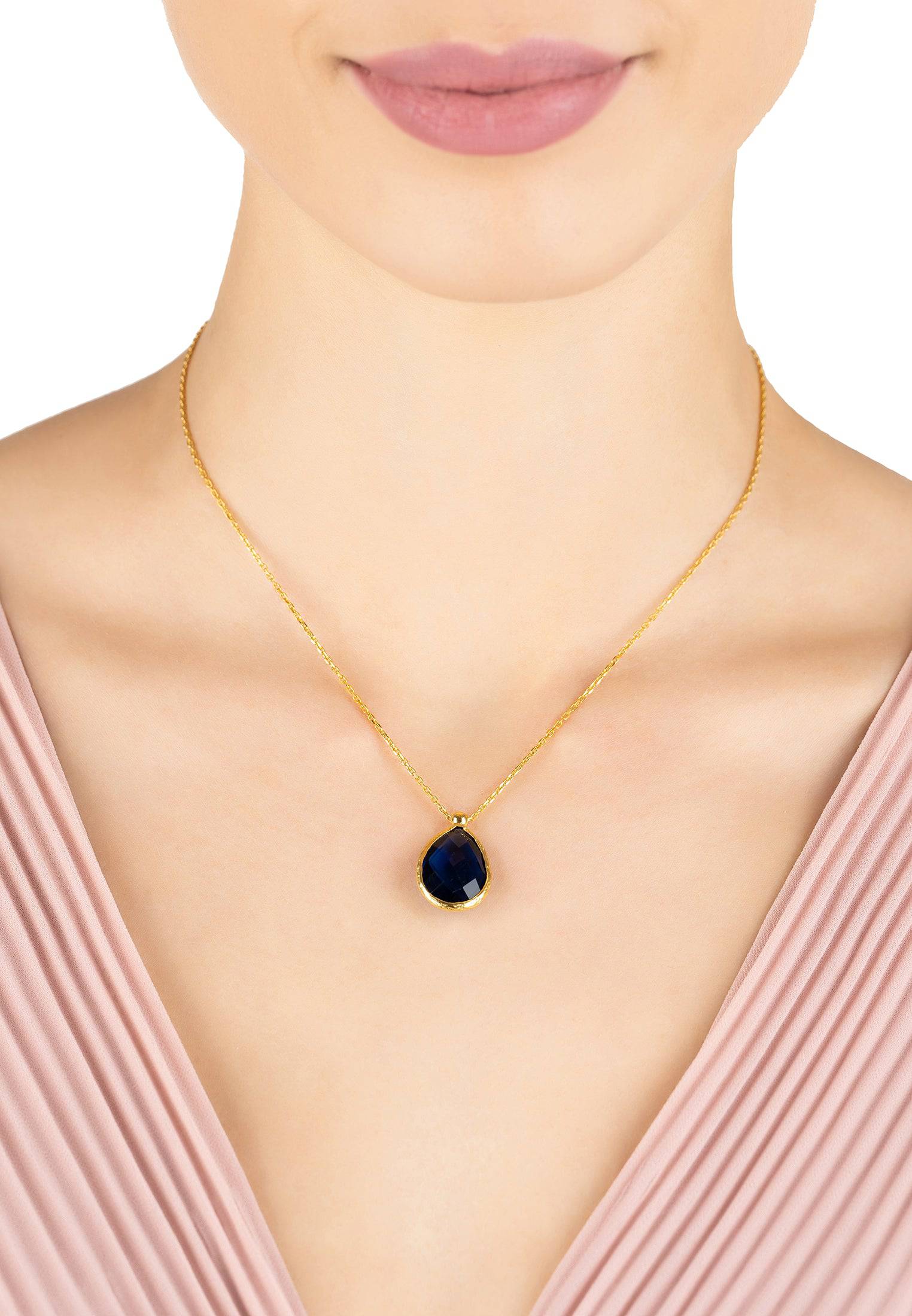 Petite Drop Necklace Gold Sapphire Hydro