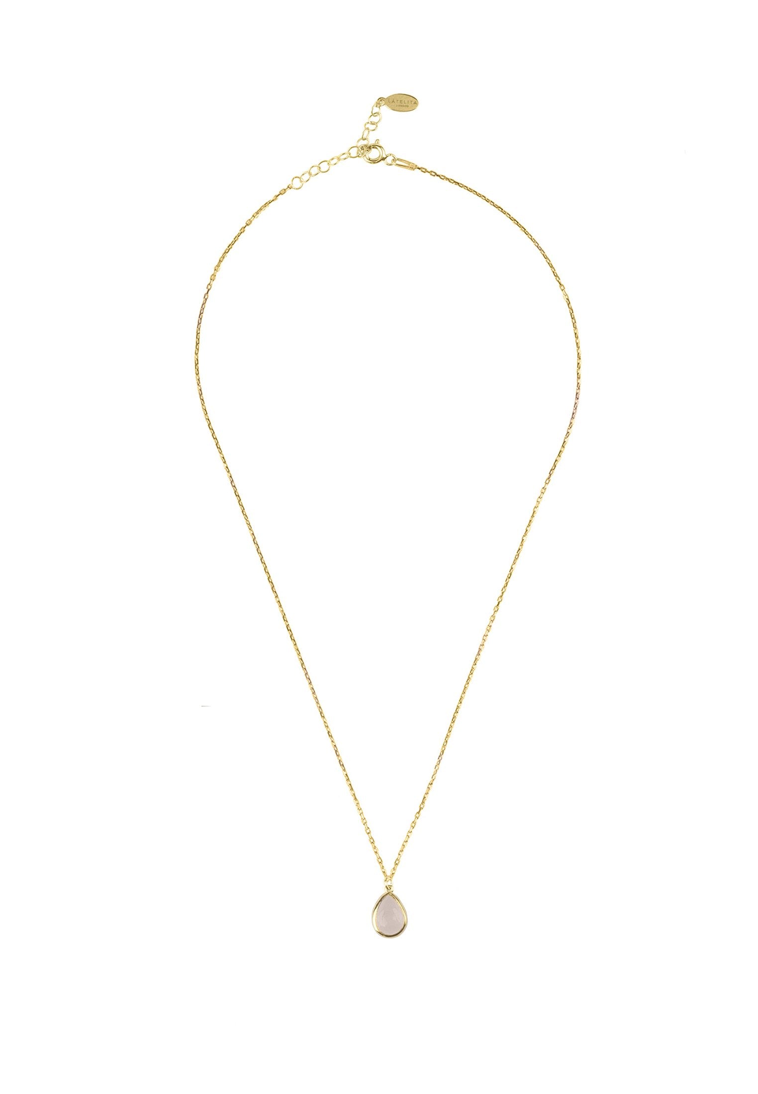 Pisa Mini Teardrop Necklace Gold Rose Quartz