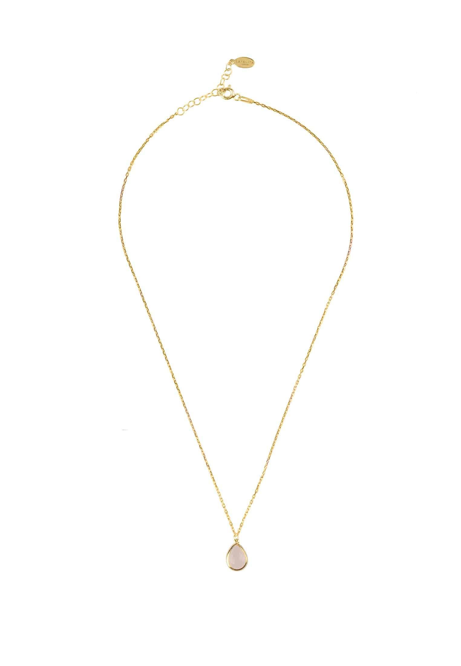 Pisa Mini Teardrop Necklace Gold Rose Quartz