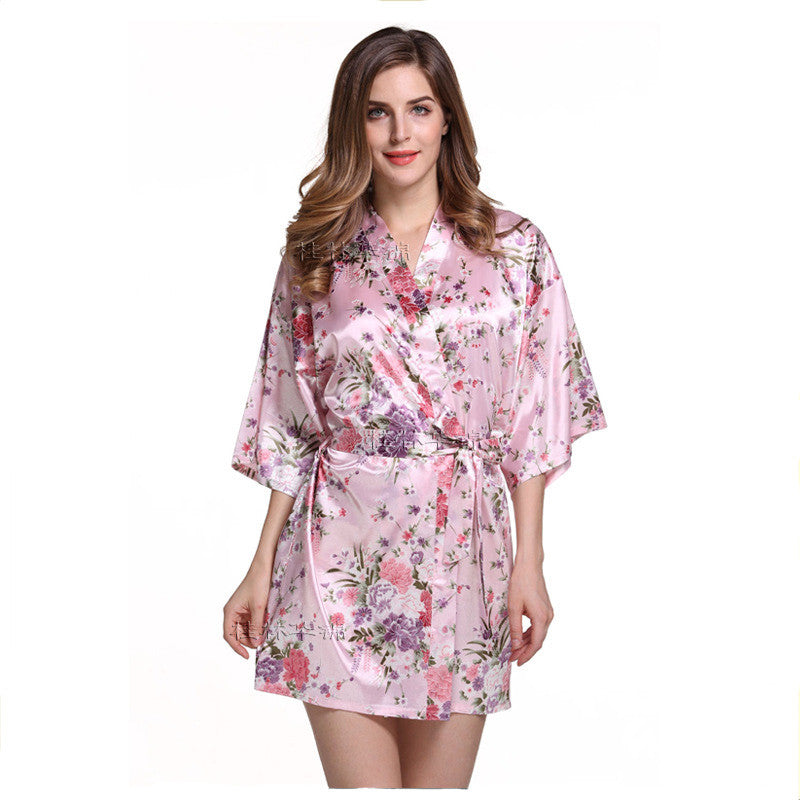 Women Silk Satin Short Night Robe