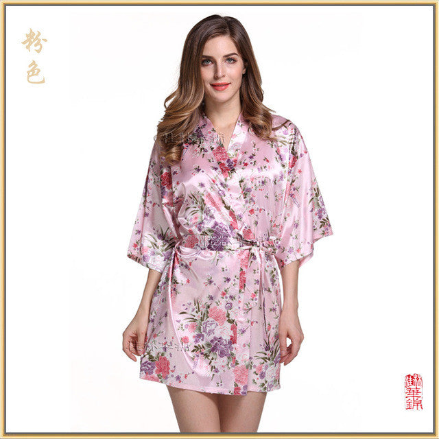 Women Silk Satin Short Night Robe