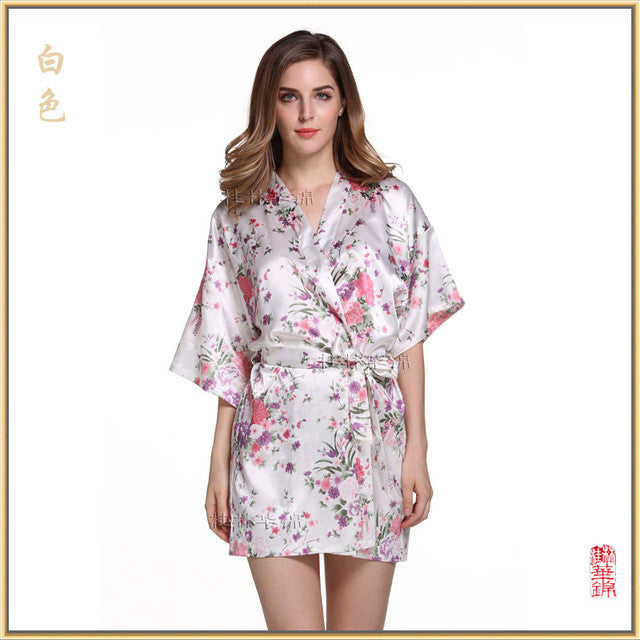 Women Silk Satin Short Night Robe