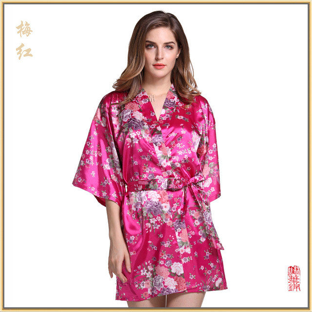 Women Silk Satin Short Night Robe