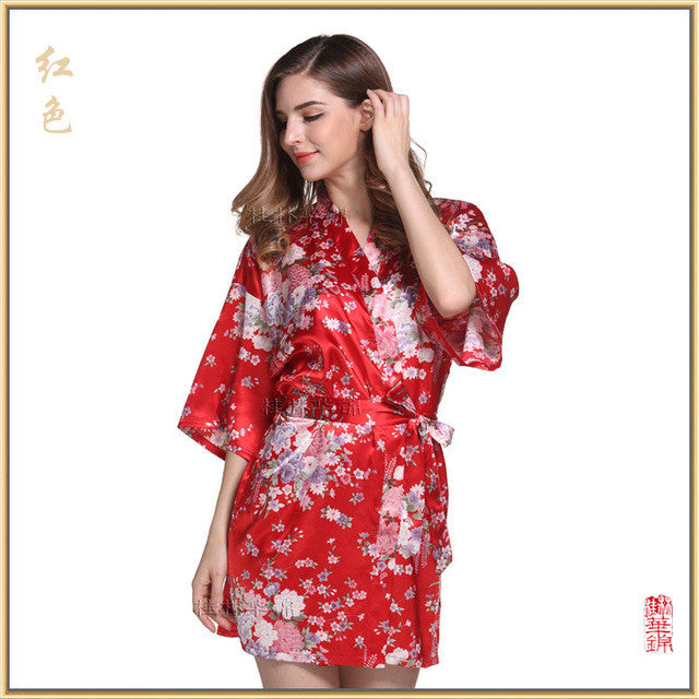 Women Silk Satin Short Night Robe