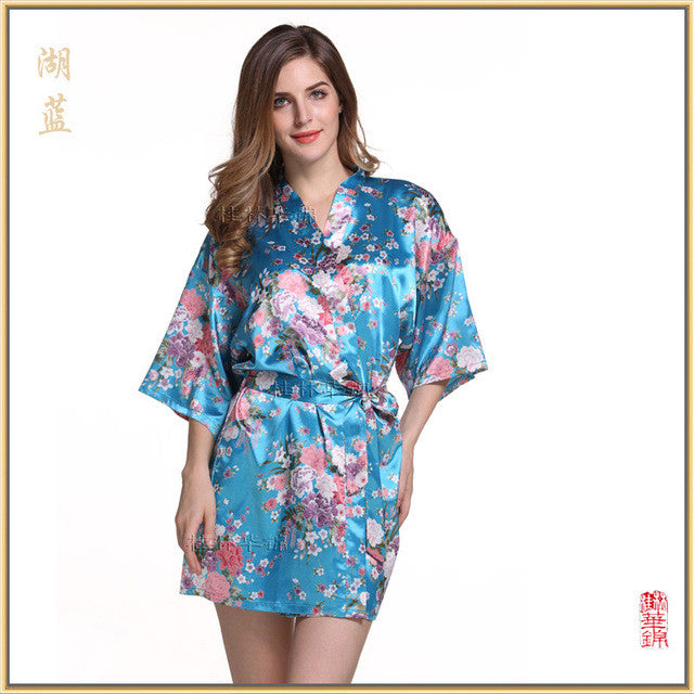 Women Silk Satin Short Night Robe