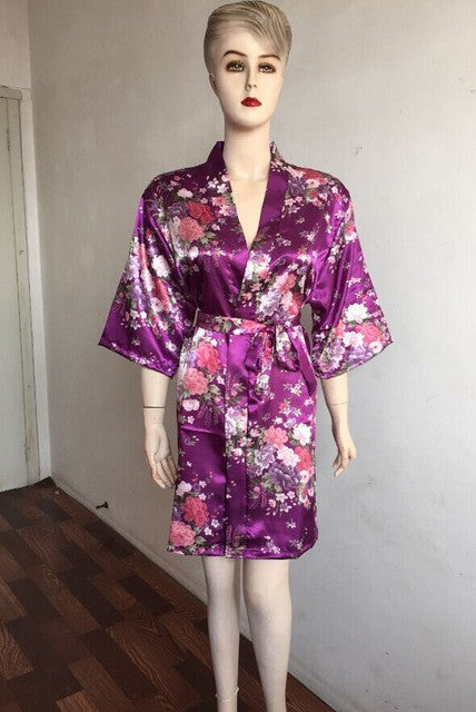 Women Silk Satin Short Night Robe